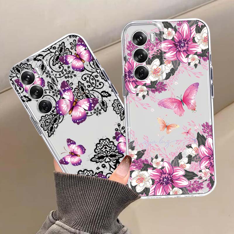 Oppo A78 - Coque transparente avec motif papillon pour